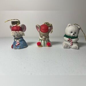 Lot of 3 Jasco Lil' Chimers Christmas Ornament Bells Polar Bear 2 Mice VTG